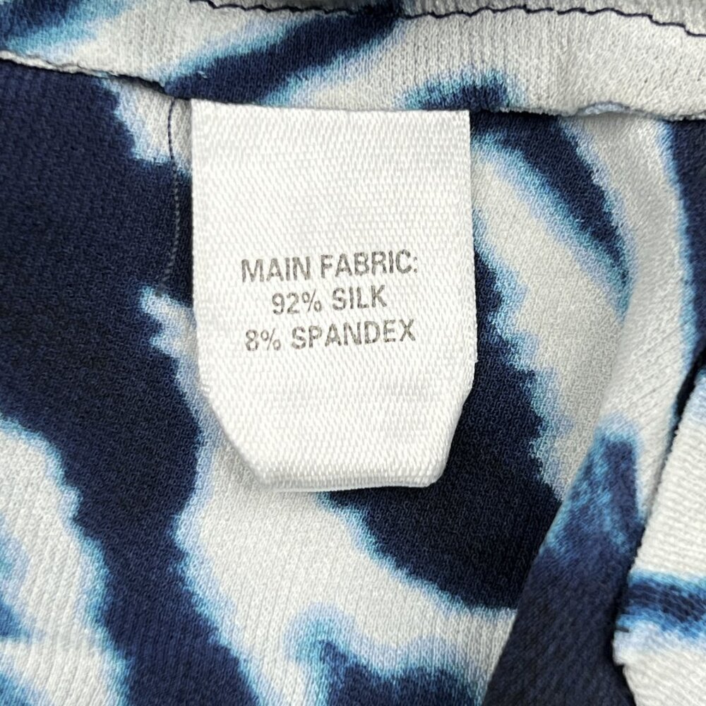 St. John Vintage Silk Split-Neck Blue Crystals Animal Print‎ Blouse Size L - Picture 10 of 10